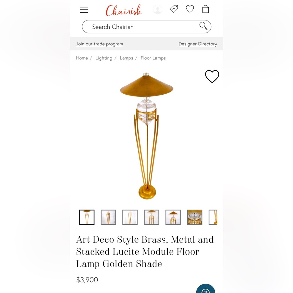 Art Deco Gold and Glass Floor Lamp